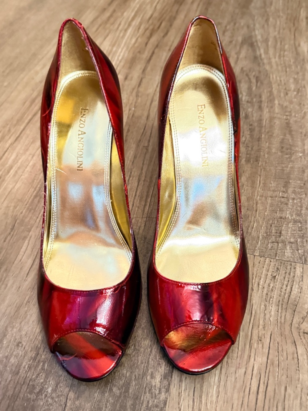 Enzo Angiolini Metallic Red Peep-Toe Pumps